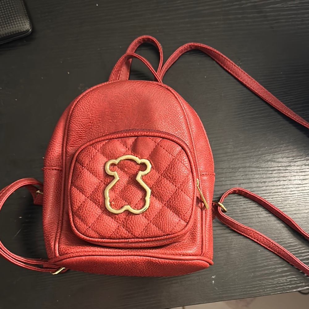 Tous Red Quilted Backpack with Bear Accent